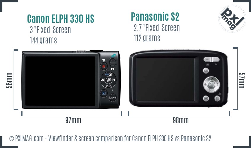 Canon ELPH 330 HS vs Panasonic S2 Screen and Viewfinder comparison