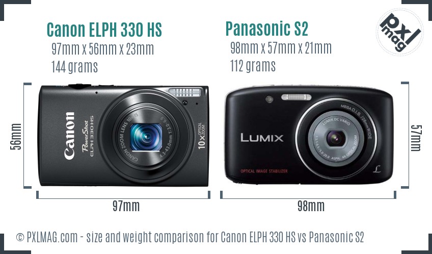 Canon ELPH 330 HS vs Panasonic S2 size comparison
