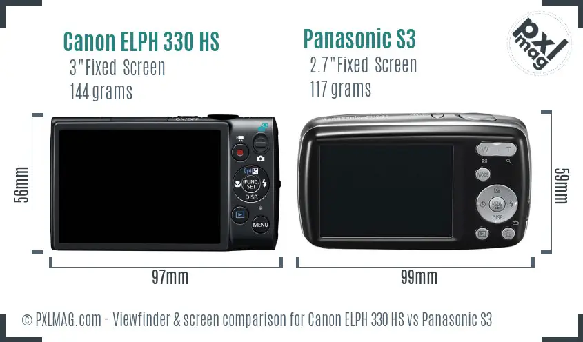 Canon ELPH 330 HS vs Panasonic S3 Screen and Viewfinder comparison