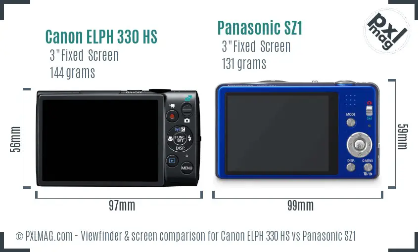 Canon ELPH 330 HS vs Panasonic SZ1 Screen and Viewfinder comparison