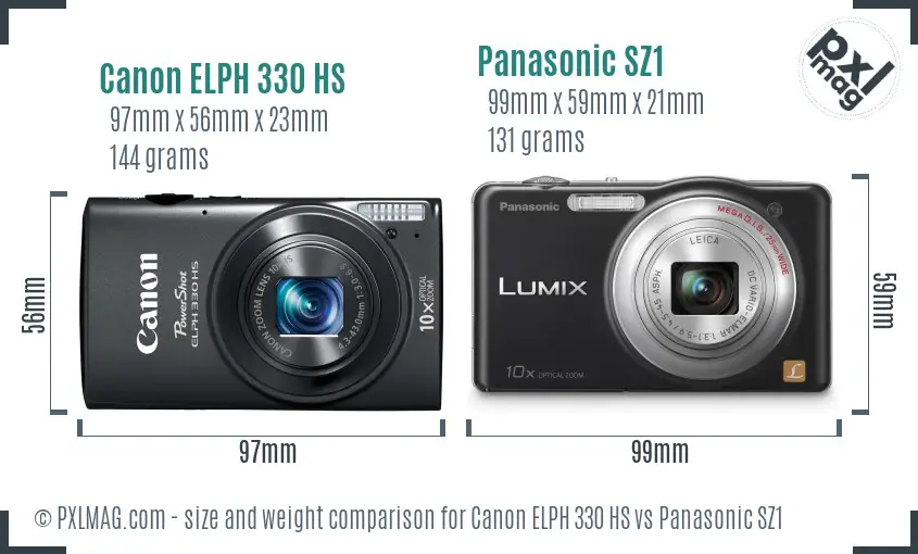 Canon ELPH 330 HS vs Panasonic SZ1 size comparison