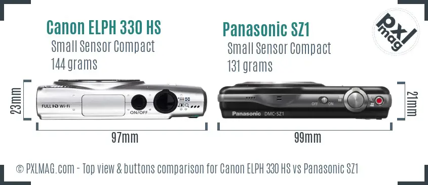Canon ELPH 330 HS vs Panasonic SZ1 top view buttons comparison