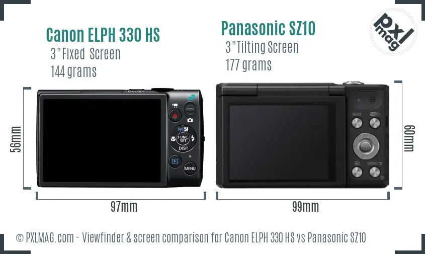 Canon ELPH 330 HS vs Panasonic SZ10 Screen and Viewfinder comparison