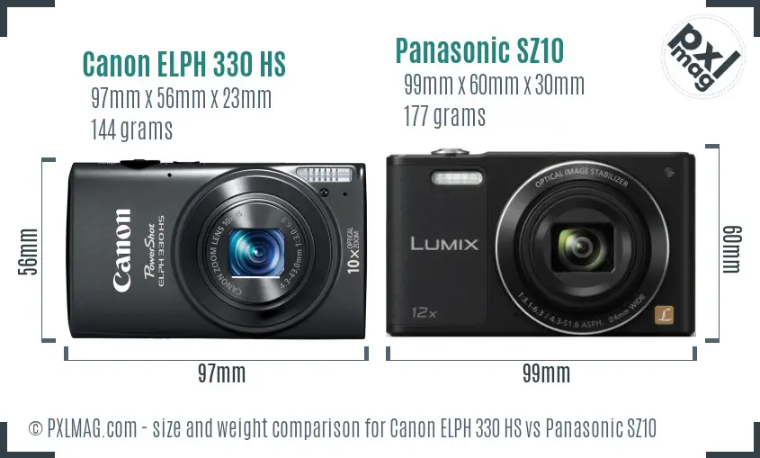 Canon ELPH 330 HS vs Panasonic SZ10 size comparison