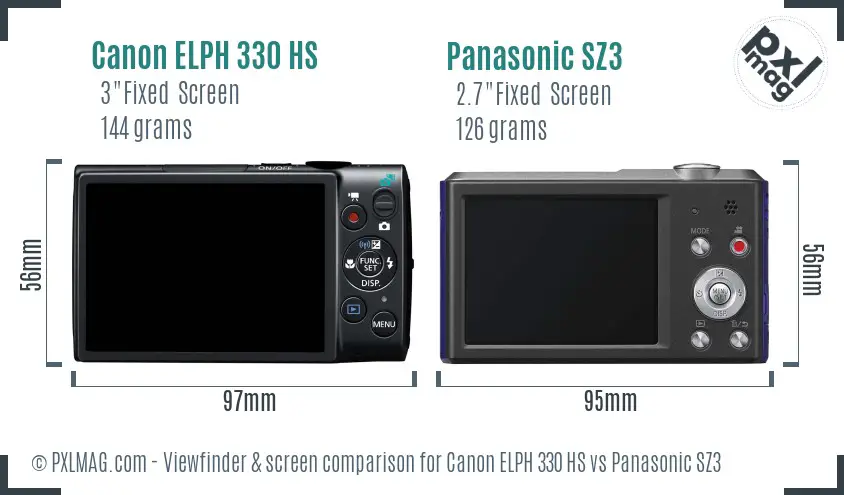 Canon ELPH 330 HS vs Panasonic SZ3 Screen and Viewfinder comparison Canon ELPH 330 HS vs Panasonic SZ3 Screen and Viewfinder comparison