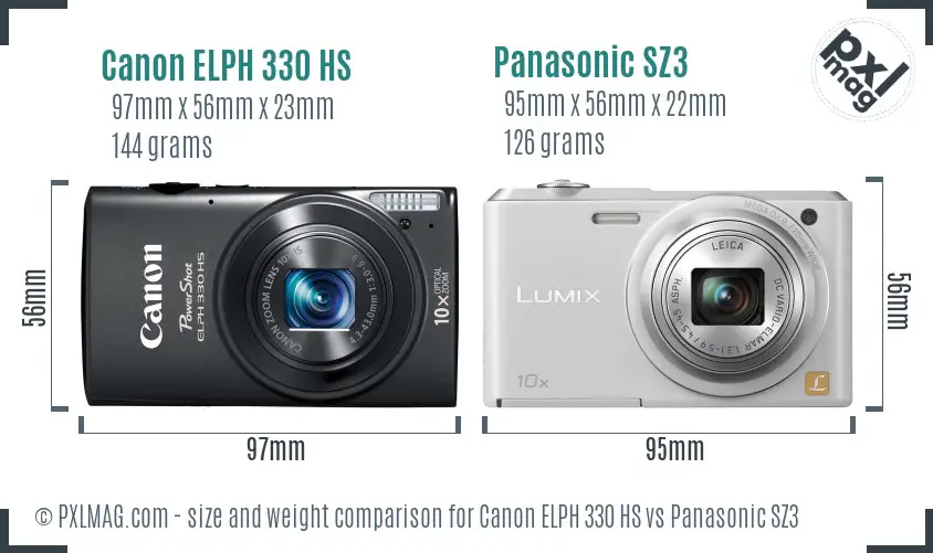 Canon ELPH 330 HS vs Panasonic SZ3 size comparison Canon ELPH 330 HS vs Panasonic SZ3 size comparison