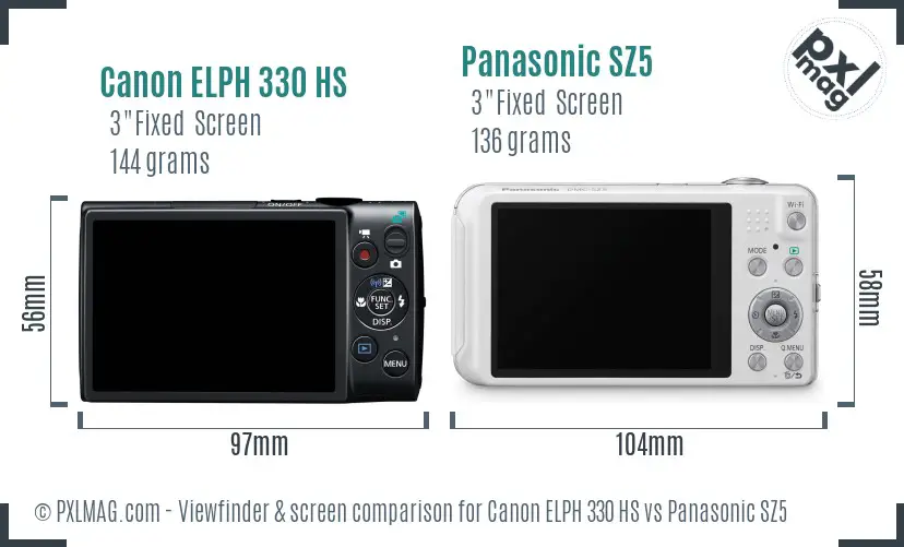 Canon ELPH 330 HS vs Panasonic SZ5 Screen and Viewfinder comparison