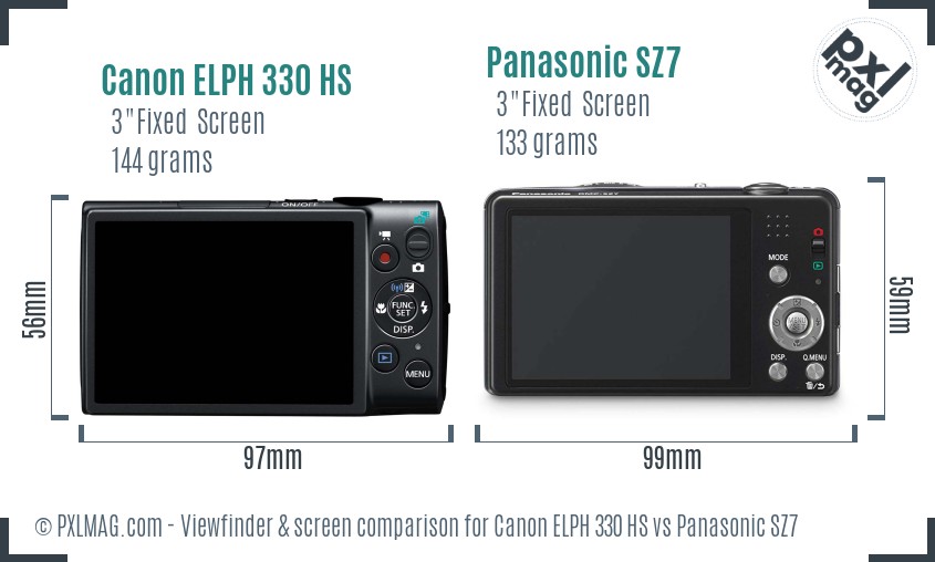 Canon ELPH 330 HS vs Panasonic SZ7 Screen and Viewfinder comparison