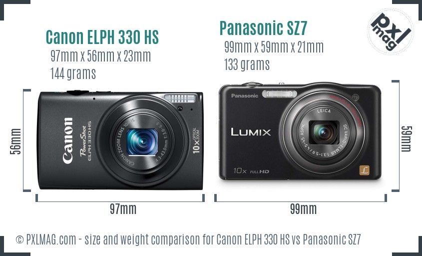Canon ELPH 330 HS vs Panasonic SZ7 size comparison
