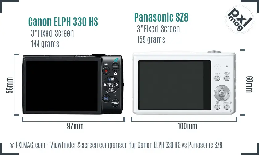 Canon ELPH 330 HS vs Panasonic SZ8 Screen and Viewfinder comparison