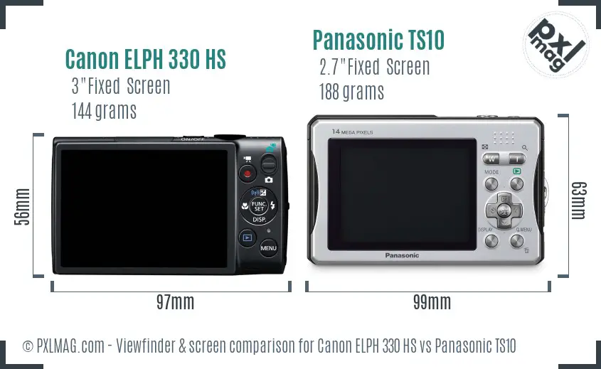 Canon ELPH 330 HS vs Panasonic TS10 Screen and Viewfinder comparison