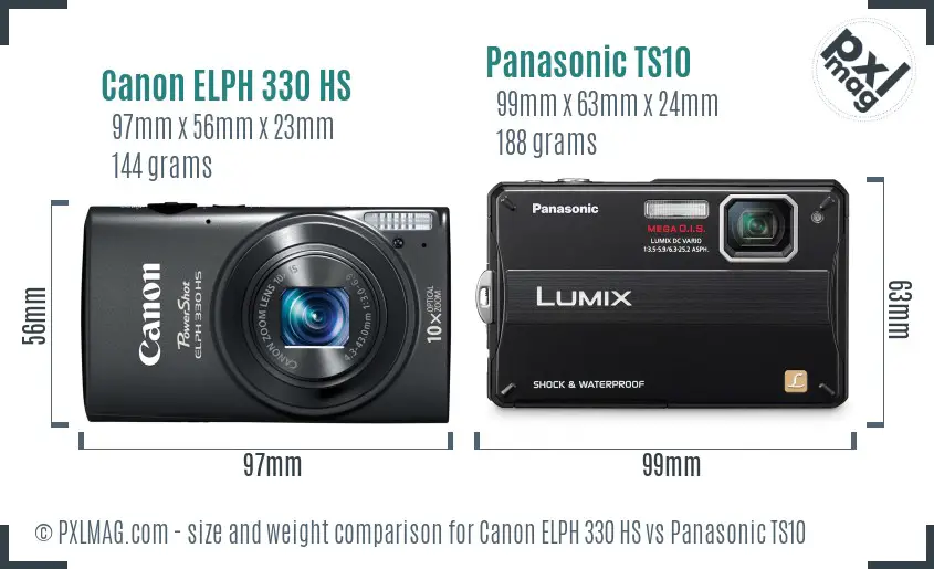 Canon ELPH 330 HS vs Panasonic TS10 size comparison