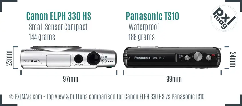 Canon ELPH 330 HS vs Panasonic TS10 top view buttons comparison