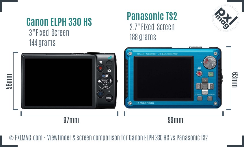 Canon ELPH 330 HS vs Panasonic TS2 Screen and Viewfinder comparison