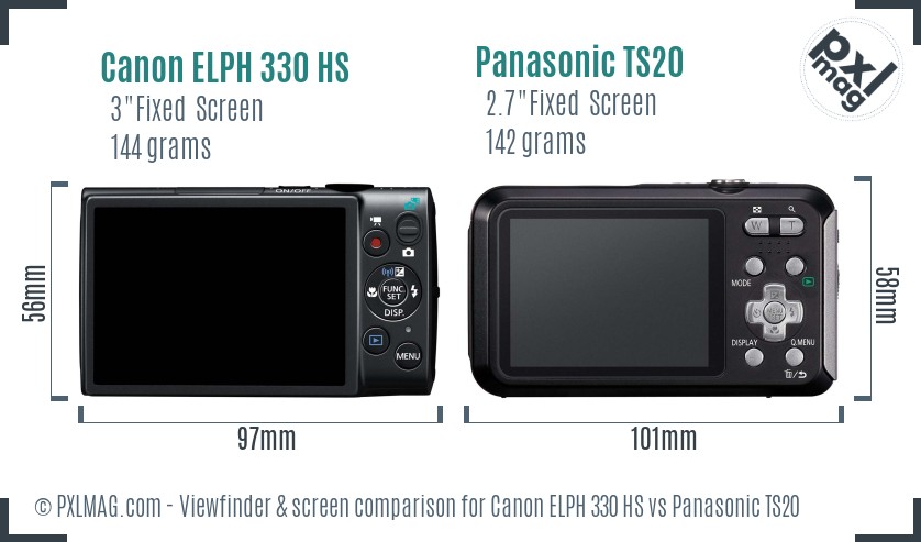 Canon ELPH 330 HS vs Panasonic TS20 Screen and Viewfinder comparison