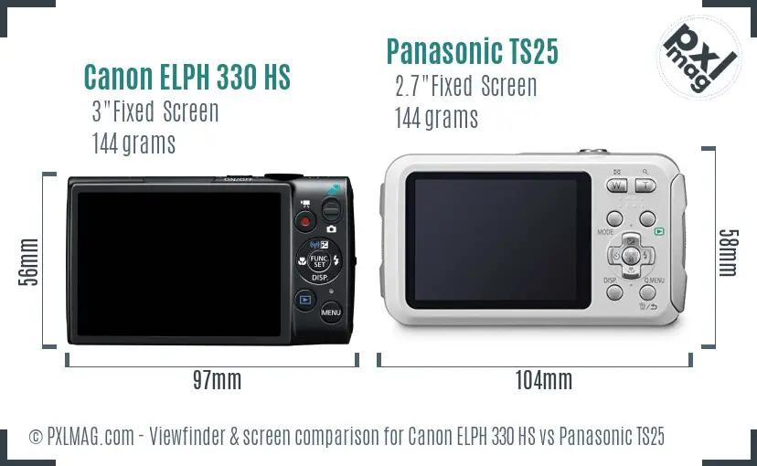 Canon ELPH 330 HS vs Panasonic TS25 Screen and Viewfinder comparison