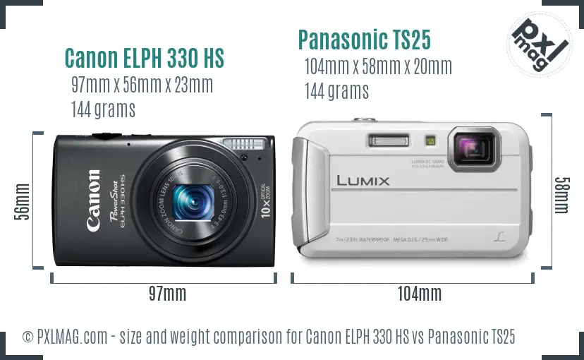Canon ELPH 330 HS vs Panasonic TS25 size comparison