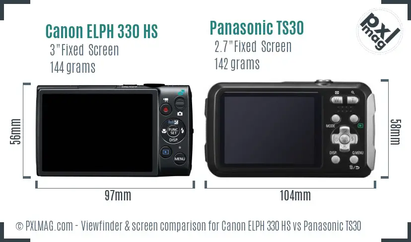 Canon ELPH 330 HS vs Panasonic TS30 Screen and Viewfinder comparison