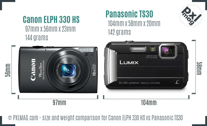 Canon ELPH 330 HS vs Panasonic TS30 size comparison