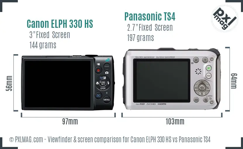 Canon ELPH 330 HS vs Panasonic TS4 Screen and Viewfinder comparison Canon ELPH 330 HS vs Panasonic TS4 Screen and Viewfinder comparison