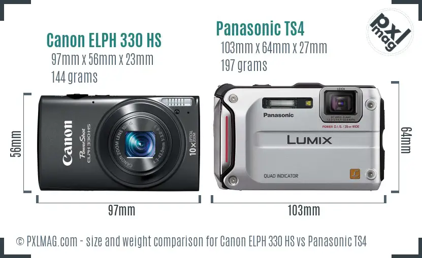 Canon ELPH 330 HS vs Panasonic TS4 size comparison Canon ELPH 330 HS vs Panasonic TS4 size comparison