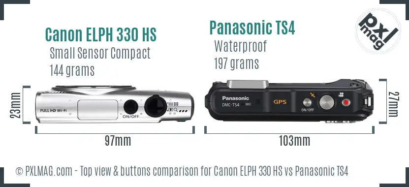 Canon ELPH 330 HS vs Panasonic TS4 top view buttons comparison Canon ELPH 330 HS vs Panasonic TS4 top view buttons comparison