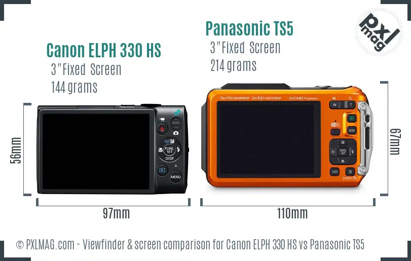 Canon ELPH 330 HS vs Panasonic TS5 Screen and Viewfinder comparison