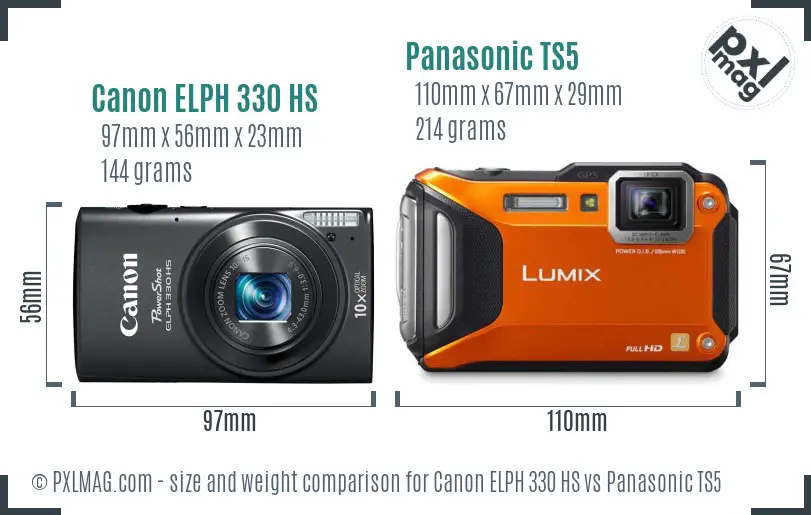 Canon ELPH 330 HS vs Panasonic TS5 size comparison