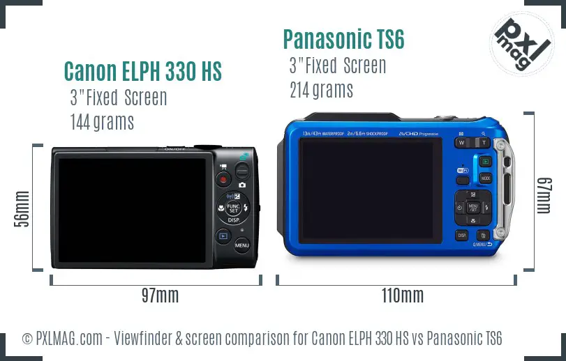 Canon ELPH 330 HS vs Panasonic TS6 Screen and Viewfinder comparison