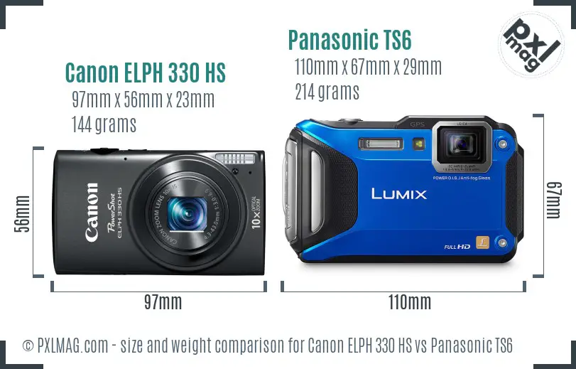 Canon ELPH 330 HS vs Panasonic TS6 size comparison Canon ELPH 330 HS vs Panasonic TS6 size comparison