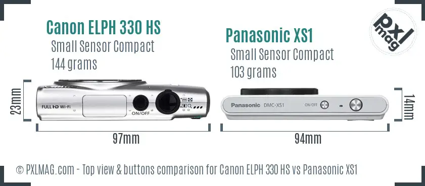 Canon ELPH 330 HS vs Panasonic XS1 top view buttons comparison Canon ELPH 330 HS vs Panasonic XS1 top view buttons comparison