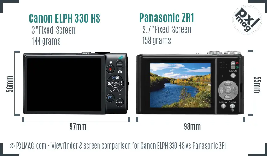 Canon ELPH 330 HS vs Panasonic ZR1 Screen and Viewfinder comparison