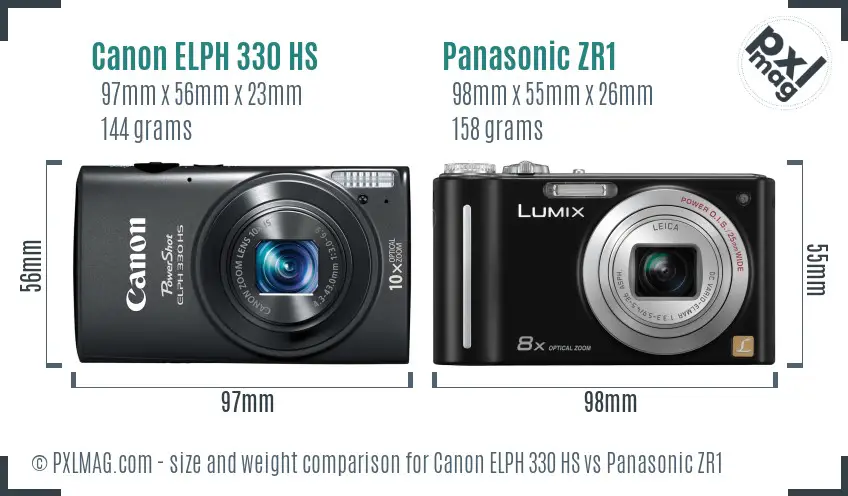 Canon ELPH 330 HS vs Panasonic ZR1 size comparison