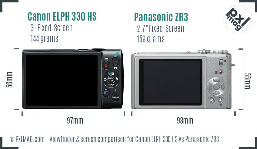 Canon ELPH 330 HS vs Panasonic ZR3 Screen and Viewfinder comparison Canon ELPH 330 HS vs Panasonic ZR3 Screen and Viewfinder comparison