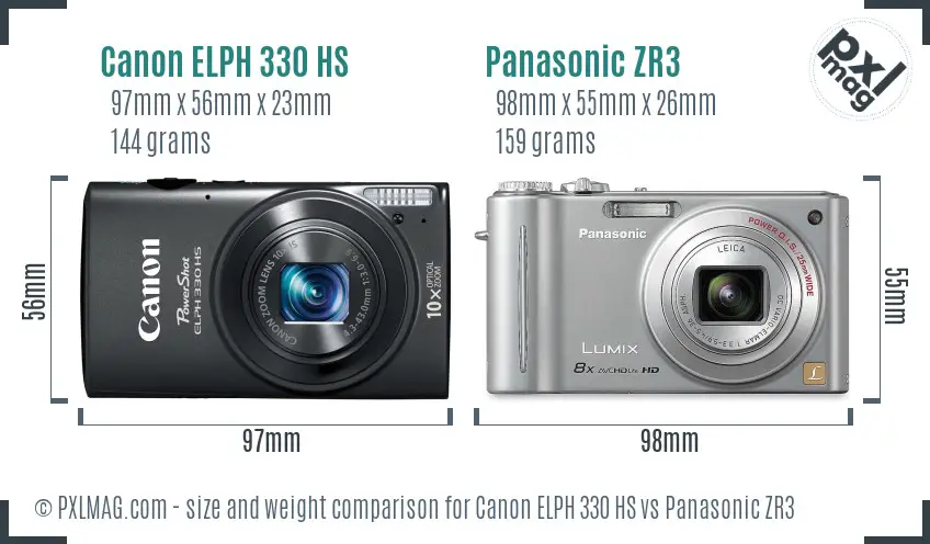 Canon ELPH 330 HS vs Panasonic ZR3 size comparison Canon ELPH 330 HS vs Panasonic ZR3 size comparison