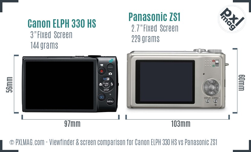 Canon ELPH 330 HS vs Panasonic ZS1 Screen and Viewfinder comparison