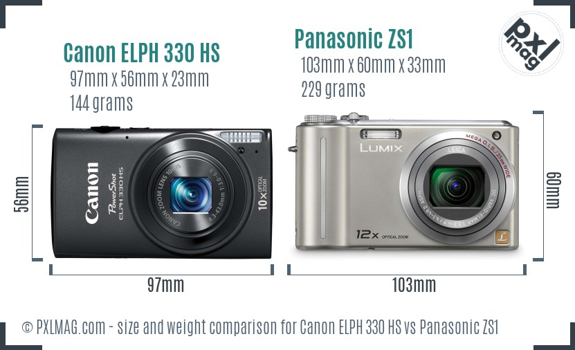 Canon ELPH 330 HS vs Panasonic ZS1 size comparison