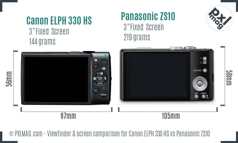 Canon ELPH 330 HS vs Panasonic ZS10 Screen and Viewfinder comparison
