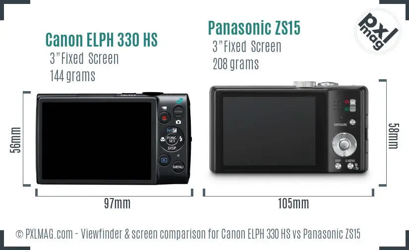 Canon ELPH 330 HS vs Panasonic ZS15 Screen and Viewfinder comparison