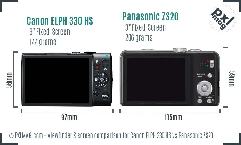 Canon ELPH 330 HS vs Panasonic ZS20 Screen and Viewfinder comparison