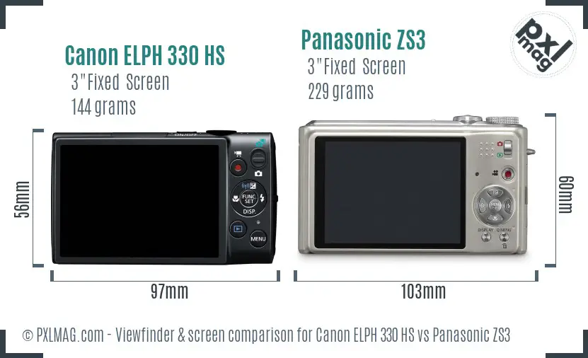 Canon ELPH 330 HS vs Panasonic ZS3 Screen and Viewfinder comparison