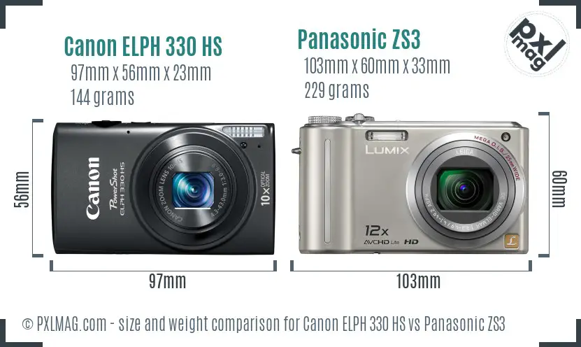 Canon ELPH 330 HS vs Panasonic ZS3 size comparison