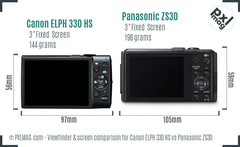 Canon ELPH 330 HS vs Panasonic ZS30 Screen and Viewfinder comparison