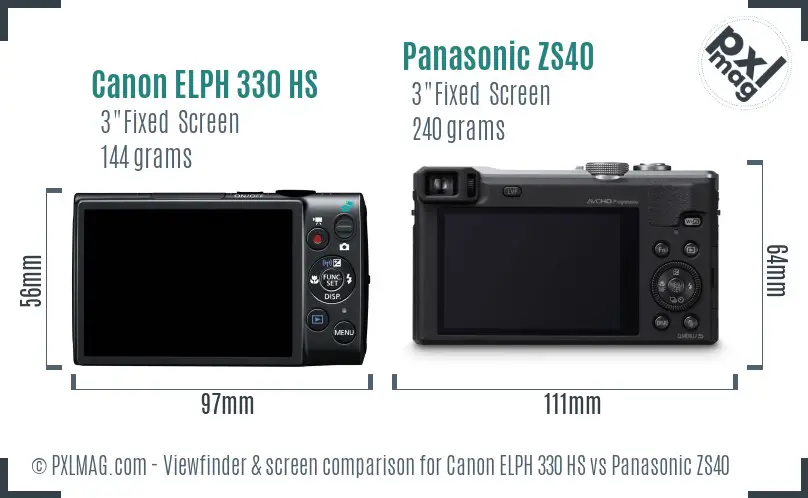 Canon ELPH 330 HS vs Panasonic ZS40 Screen and Viewfinder comparison Canon ELPH 330 HS vs Panasonic ZS40 Screen and Viewfinder comparison