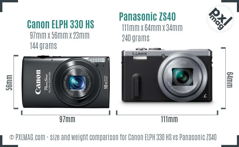Canon ELPH 330 HS vs Panasonic ZS40 size comparison Canon ELPH 330 HS vs Panasonic ZS40 size comparison
