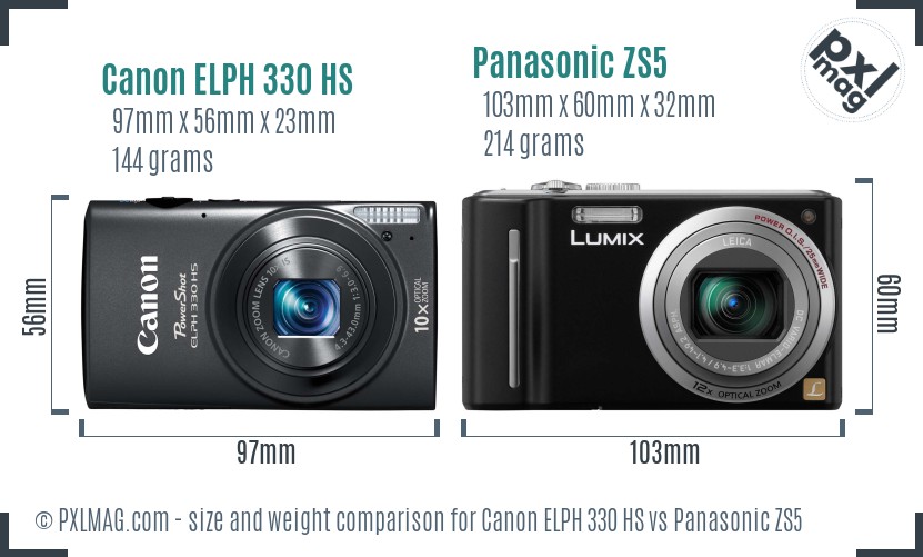 Canon ELPH 330 HS vs Panasonic ZS5 size comparison Canon ELPH 330 HS vs Panasonic ZS5 size comparison
