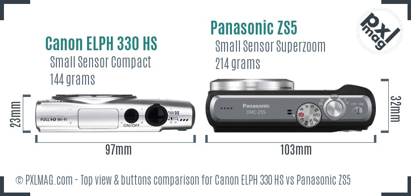 Canon ELPH 330 HS vs Panasonic ZS5 top view buttons comparison