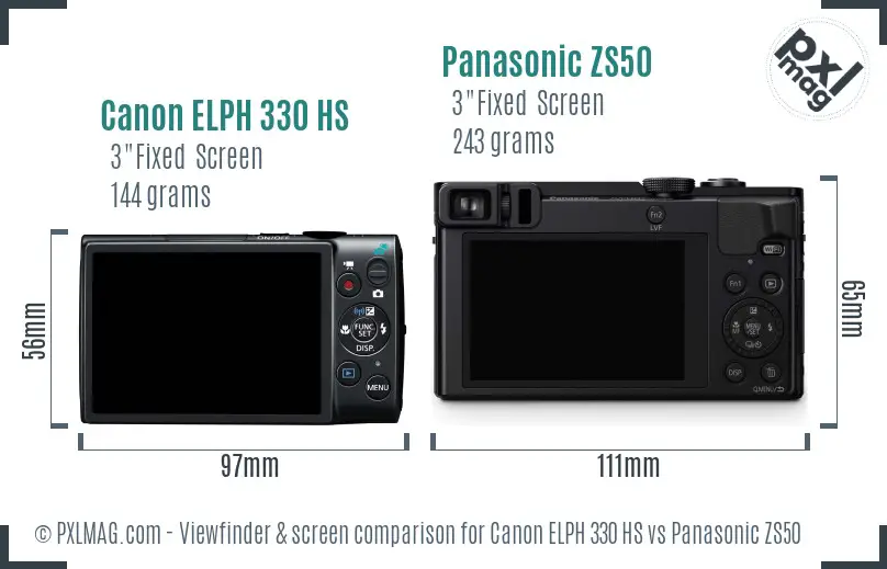 Canon ELPH 330 HS vs Panasonic ZS50 Screen and Viewfinder comparison