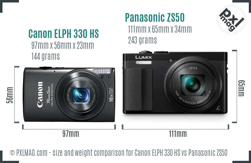 Canon ELPH 330 HS vs Panasonic ZS50 size comparison
