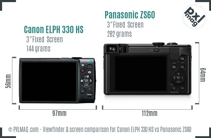 Canon ELPH 330 HS vs Panasonic ZS60 Screen and Viewfinder comparison